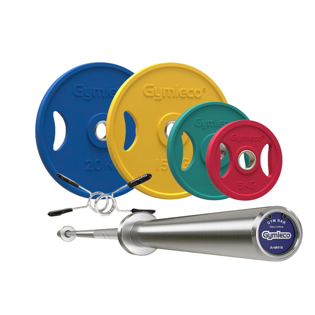 Gymleco skivstangpakke 100 kg gummivekter stang