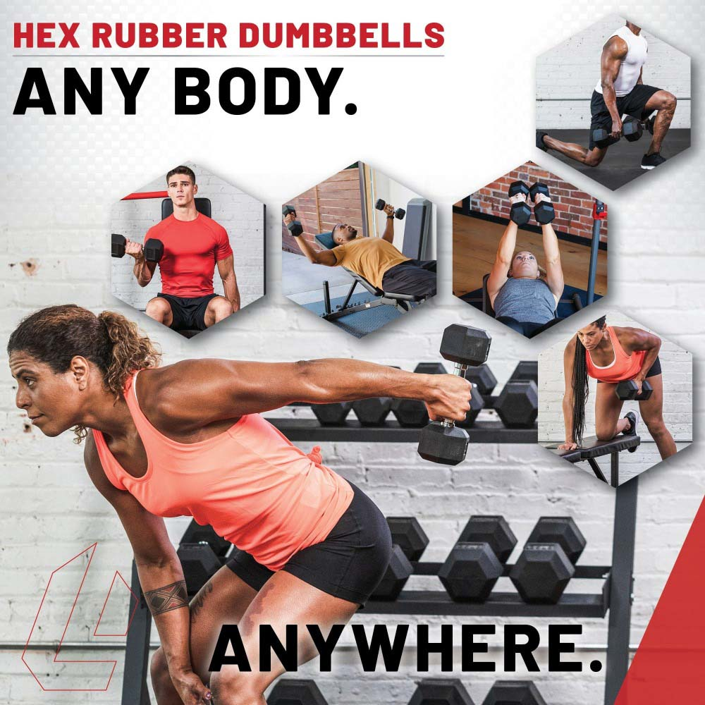 Lifeline Hex Rubber Dumbbells manual 10 lbs gummi
