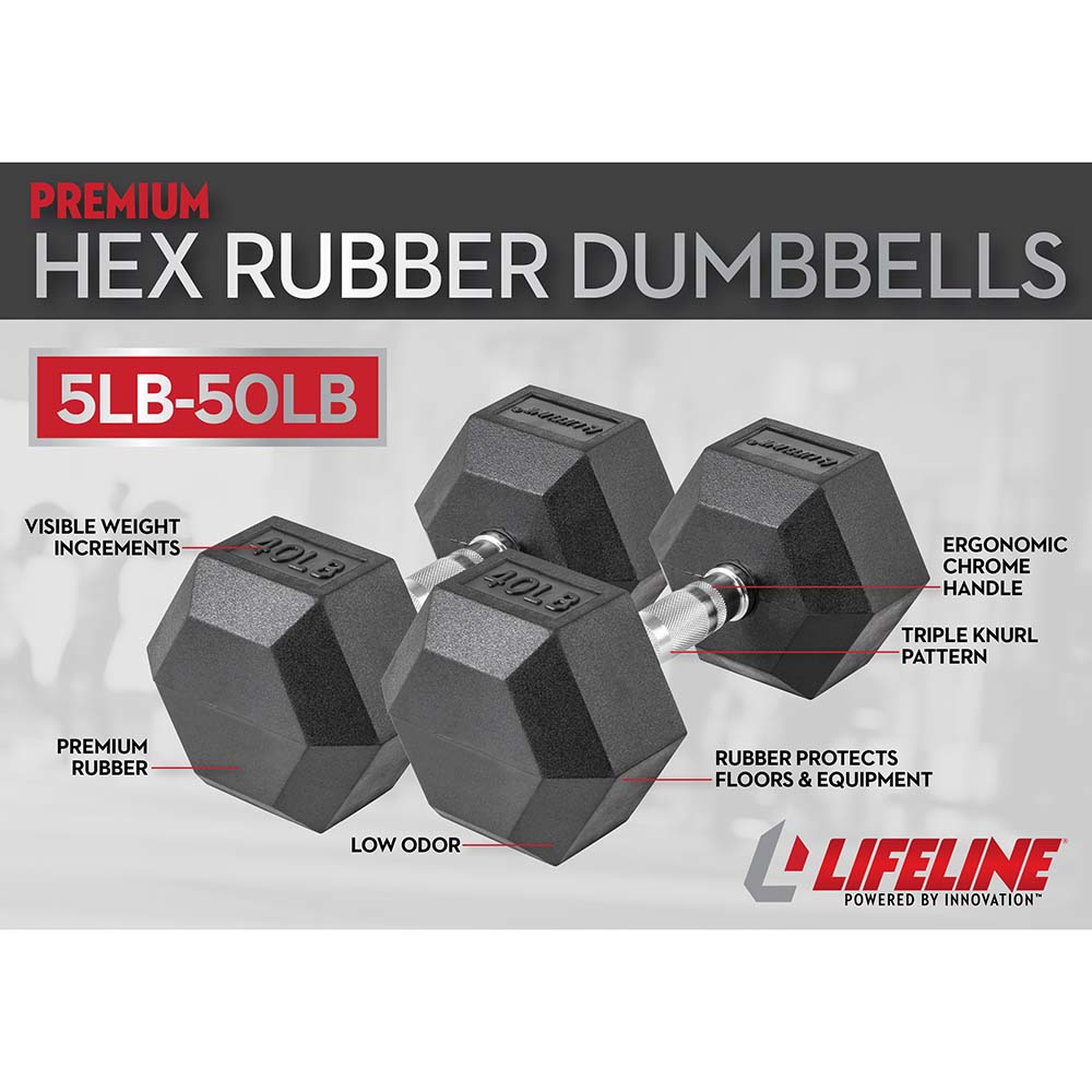 Lifeline Hex Rubber 150 lb manualsett sekskant