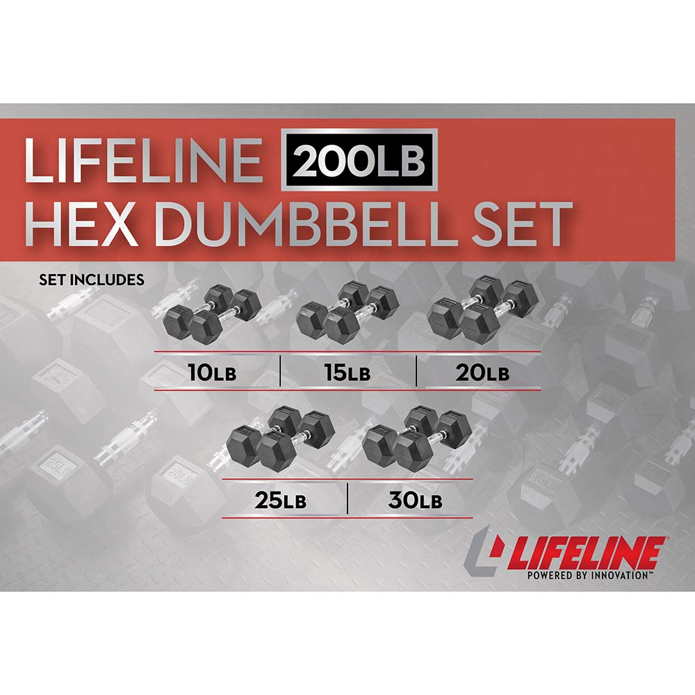 Lifeline Hex Rubber 150 lb manualsett sekskant
