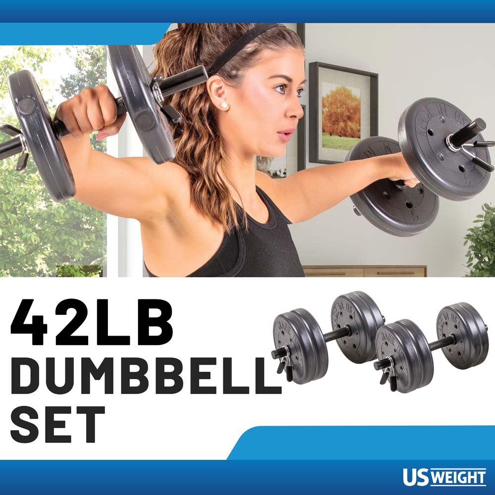 US Weight 42LB justerbart hantelsett 19 kg stål