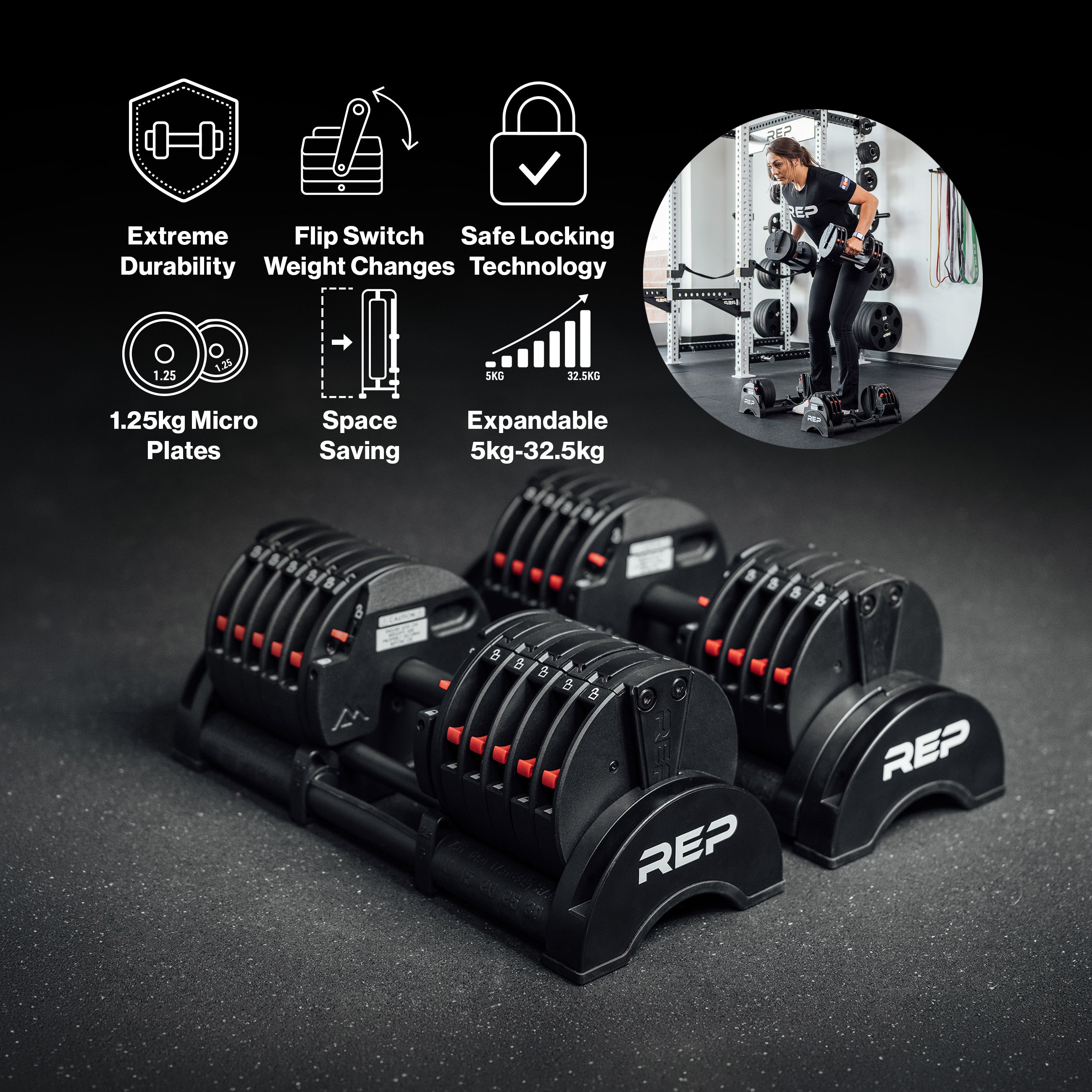 REP Fitness QuickDraw justerbar manual 2,5-30 kg par
