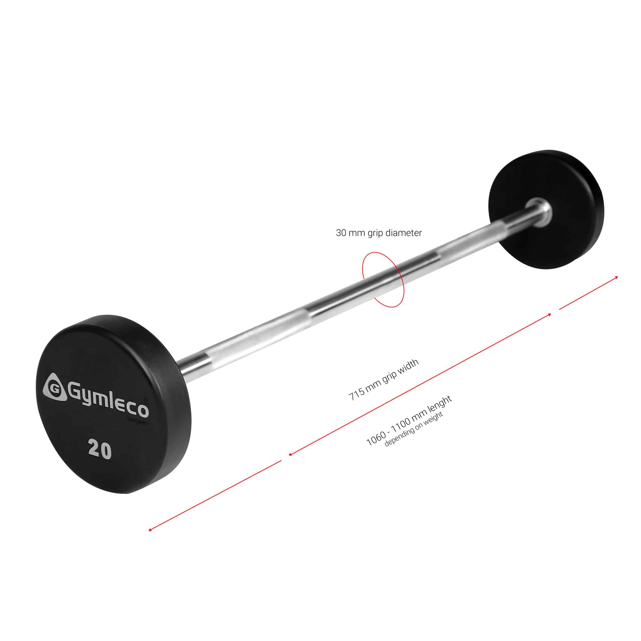Gymleco faste vektstenger PU-gummi proff