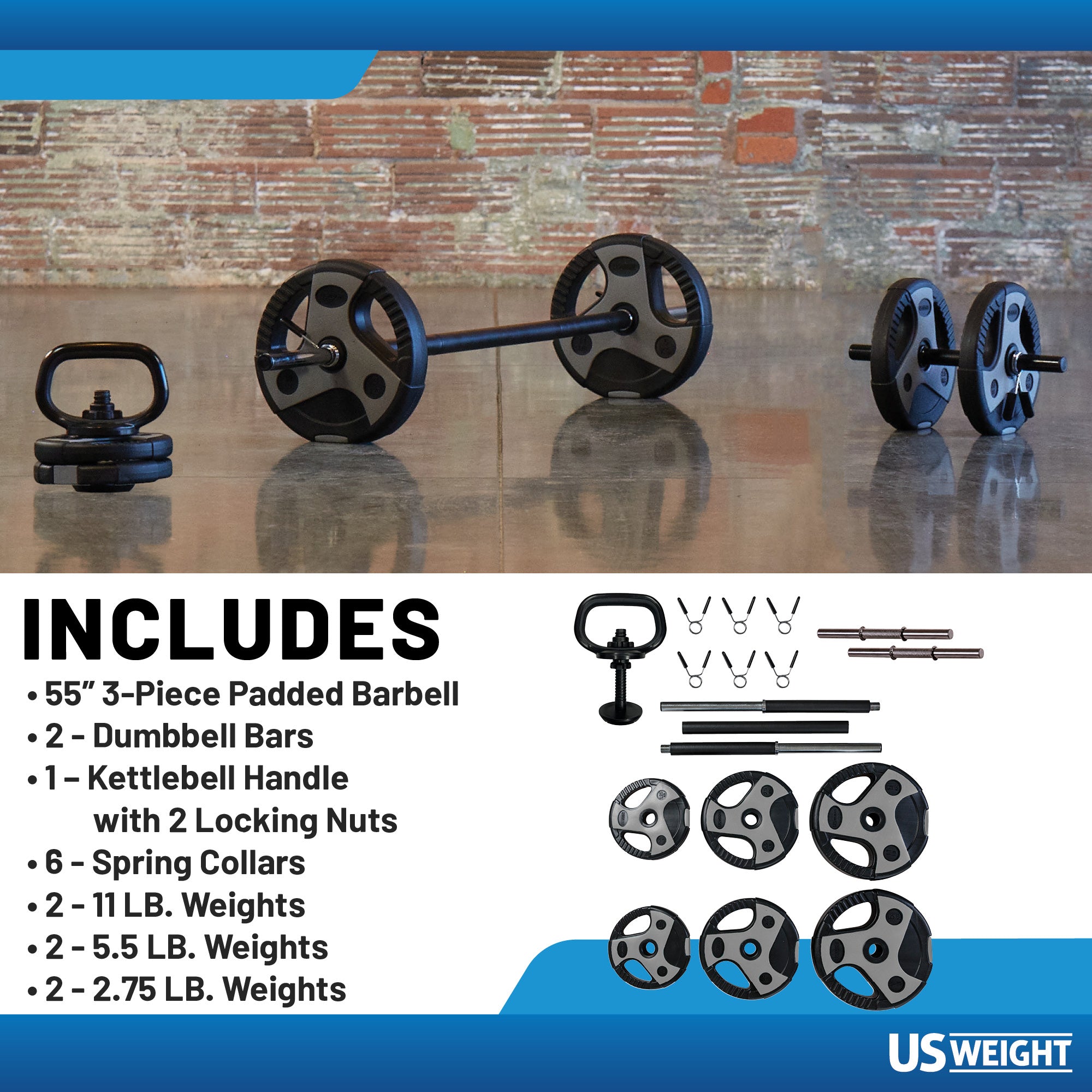 US Weight 43 lb vektsett vektstang manual kettlebell