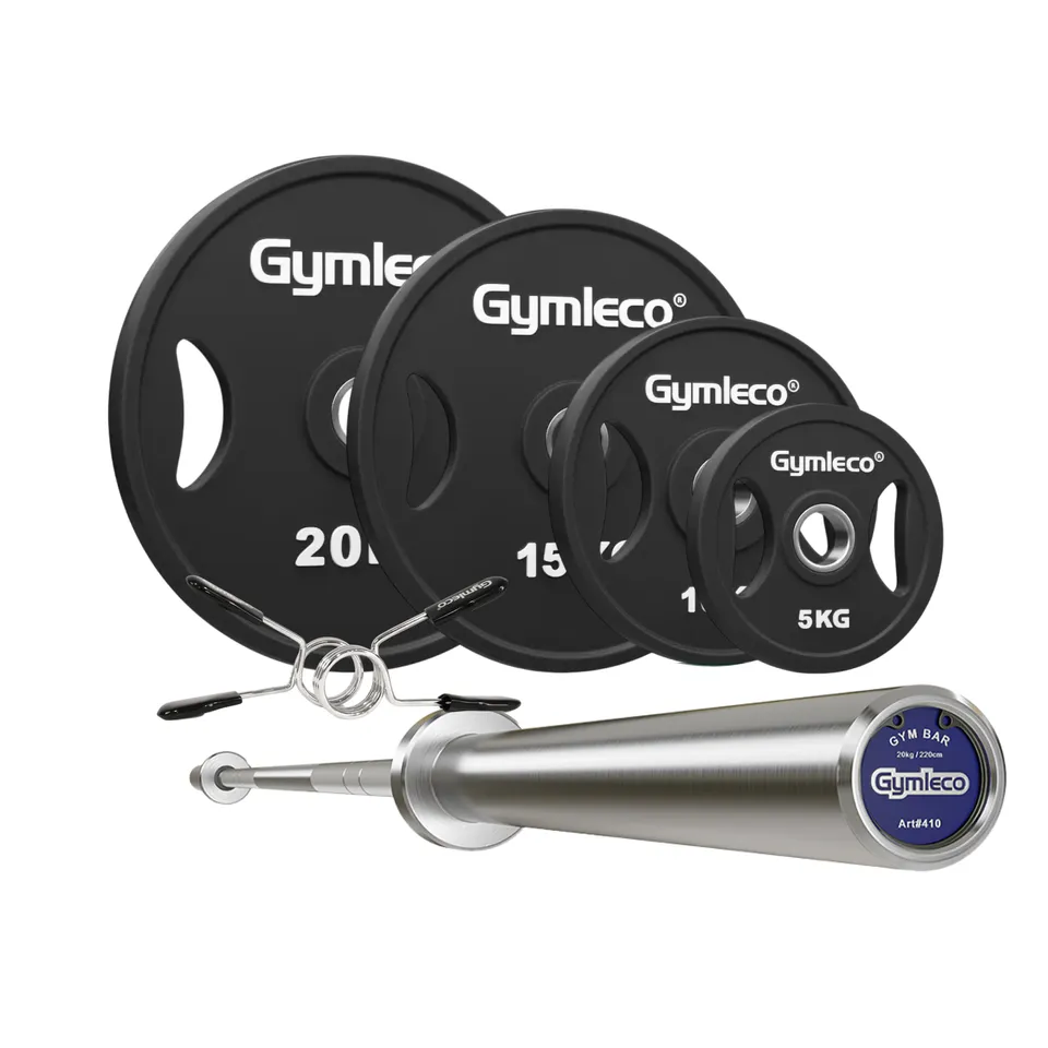 Gymleco skivstangpakke 100 kg gummivekter stang