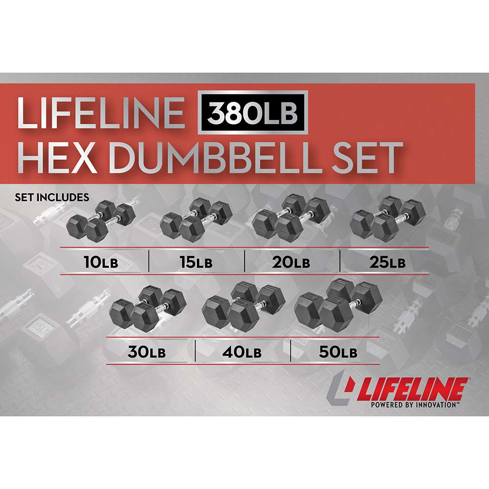 Lifeline Hex Rubber 150 lb manualsett sekskant