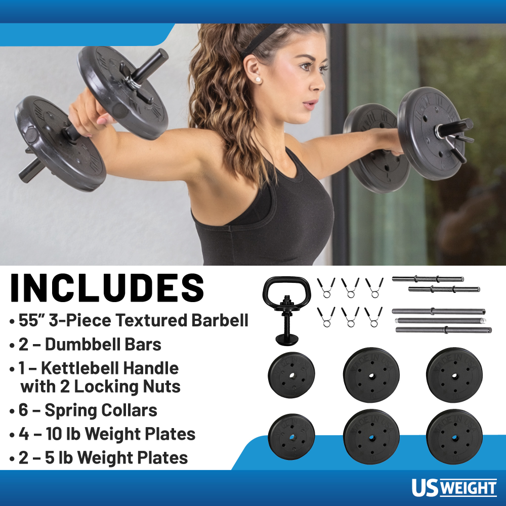 US Weight Multi-Function 55 lb vektsett med stang 25 kg