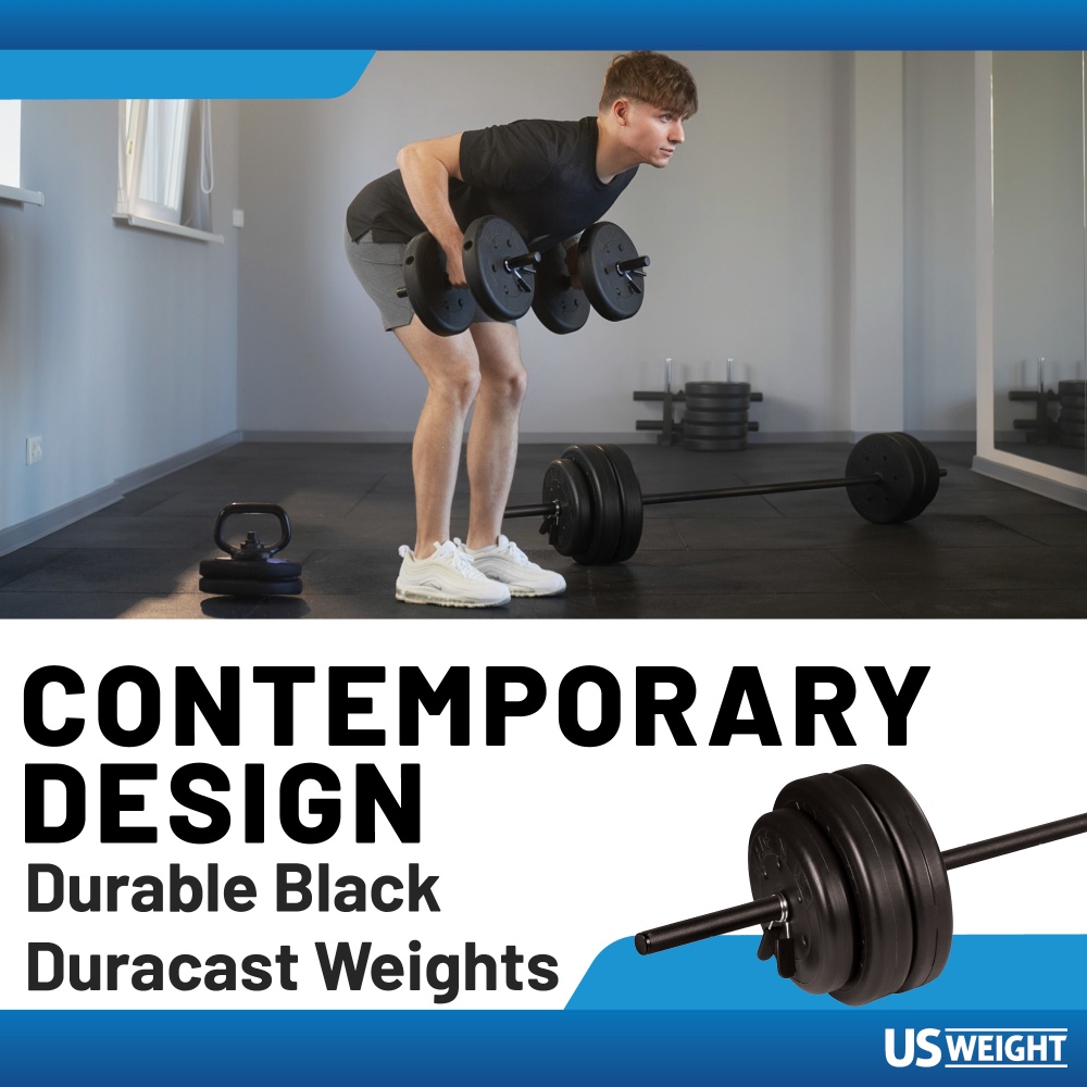US Weight Multi-Function 55 lb vektsett med stang 25 kg