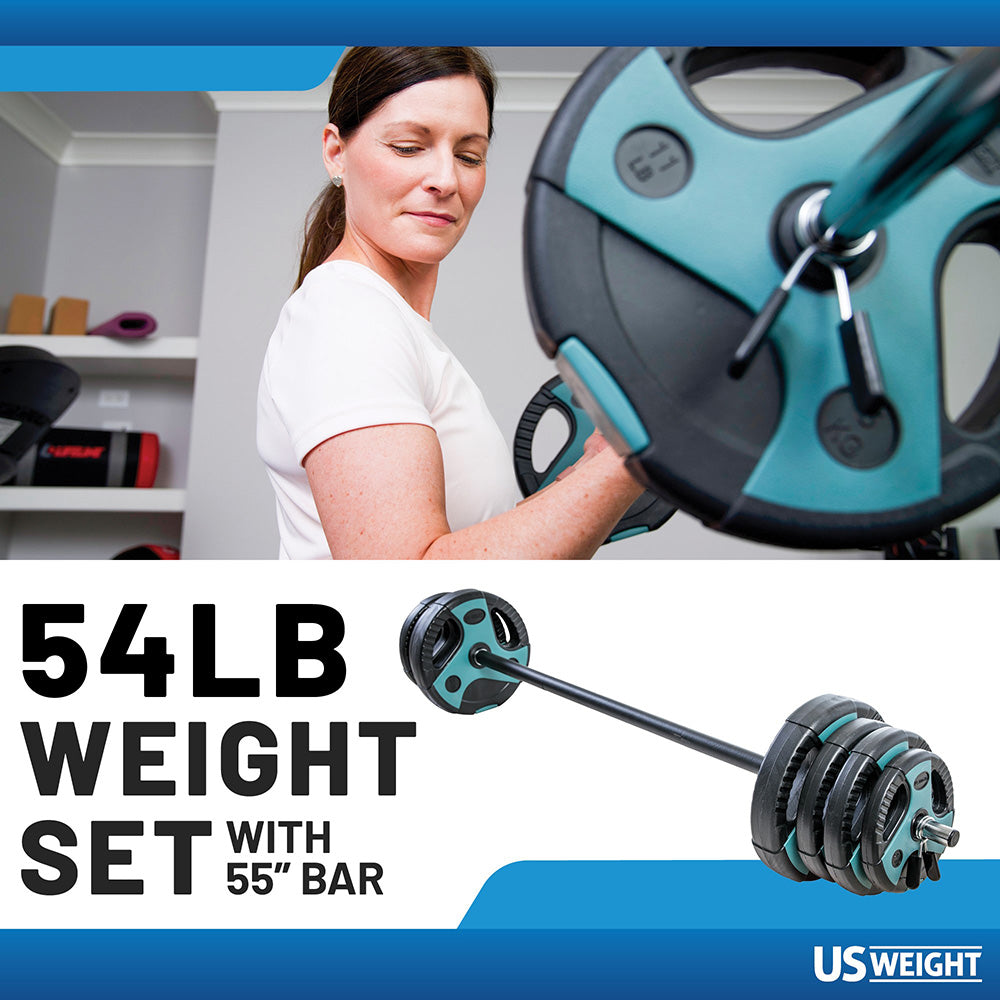 US Weight 54 LB vektsett med stang teal 24,5 kg