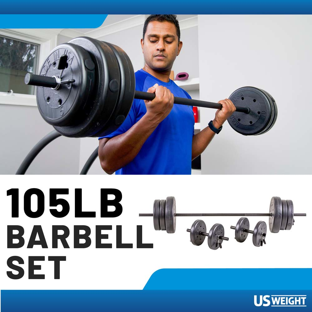 US Weight 105 LB vektsett med stang og manualer